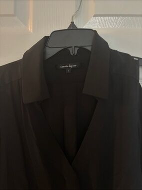 Nanette Lepore Black V-Neck Collared Blouse